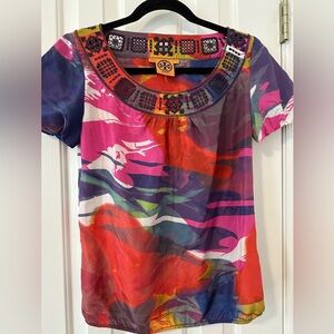 TORY BURCH silk water color short sleeve top